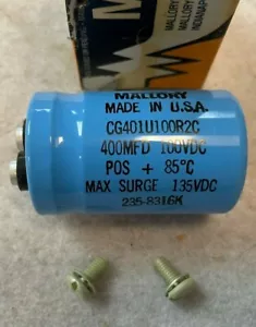 Terminal de tornillo Mallory CDE 400 MFD 100 WVDC CG401U100R2C Mallory de lote antiguo  - Imagen 1 de 3