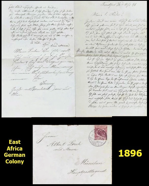 German 1896 - East Africa Colony Cover to Frankfurt W/Letter - Image 1 of 1