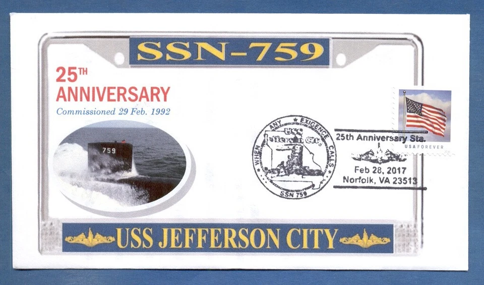 GREYTCOVERS NAVAL COVER USS JEFFERSON CITY SSN-759 25TH ANNIV OF COMMISSIONING - Image 1 of 1