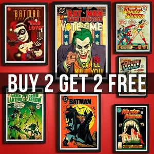 DC Comic Book Cover Posters Wall Art Batman Superman Wonder Woman - Picture 1 of 21