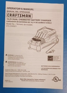 CRAFTSMAN 19.2 VOLT 315.CH2021 DUAL CHEMISTRY CHARGER 315.CH2021 BETRIEBSANLEITUNG - Bild 1 von 2