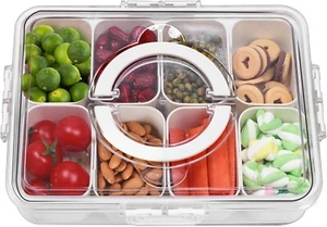 Bandeja para servir dividida con mango de tapa caja de bocadillos plato de charcutería portátil - Imagen 1 de 2
