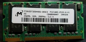256MB PC2100S 266MHz CL2.5 Micron Technology 8VDDT3264HDG-265C3 Laptop Memory - Picture 1 of 1