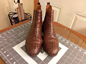 VTG Cole Haan Booties Women’s Brown Leather Basketweave pull -on Sz 7.5 Low Heel - Picture 1 of 16