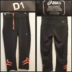 Asics Icon D1 Crop Workout Leggings Ladies Black Orange Size XS (6-8) + Pocket - Picture 1 of 7