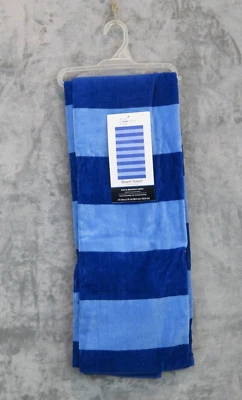 Mainstays Beach Bath Pool Gym Towel Blue & White Stripes Soft 2Ft 10in x 5Ft 4in - Image 1 of 2