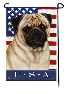 Bandera de jardín patriótica de Estados Unidos - Fawn Pug 114A - Imagen 1 de 1