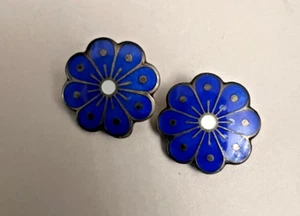 Vintage Sterling Silver Enamel David Andersen Norway Flower Clip On Earrings ๐ - Picture 1 of 4