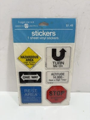 Vintage American Greetings Humorous Road signs Puffy Sticker Pack NEW 1982 rare - Image 1 of 3