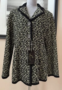 Liorah Womens Black Sparkle Button Knit Jacket Sz 16 Wool Blend Cardigan Sweater - Picture 1 of 11