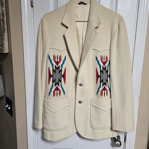 VINTAGE Golden Collection Pioneer Wear Chimayo coperta giacca azteca taglia 40L USA - Foto 1 di 19