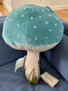 NEW John Derian Target 2024 Beaded Blue Velvet Mushroom Pillow NWT 19"x14" - Picture 1 of 9