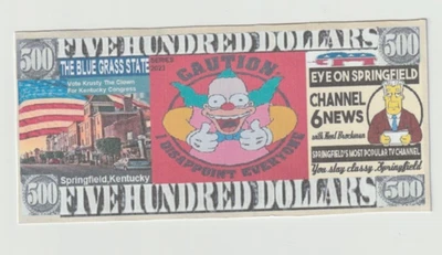 2023 Simpsons Vote Krusty El Payaso KY Congreso $500 Hard Sensation Novedad Bill Comprar. Foto 1 de 2