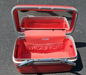 ¡Estuche de colección rojo Samsonite Silhouette carcasa dura tren/cosméticos/maquillaje con llaves! - Imagen 1 de 13