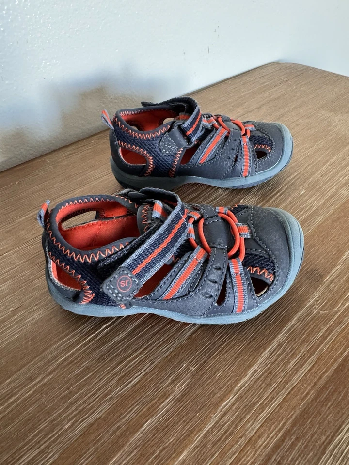 Stride Rite Bebé Niño Niño Niño Zapatos Talla 5.5W Azul y Naranja Sandalias Sin Corbata Foto 1 de 4