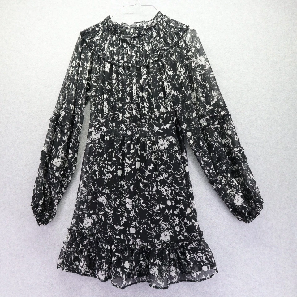 Vestido Topshop Mujer 6 Fiesta Transparente Volantes Forrado Negro Floral Manga Larga Foto 1 de 4