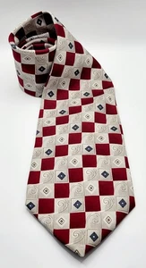 Vintage Stafford Krawatte 100 % Seide rot mit grauen & blauen Akzenten Made in USA - Bild 1 von 4