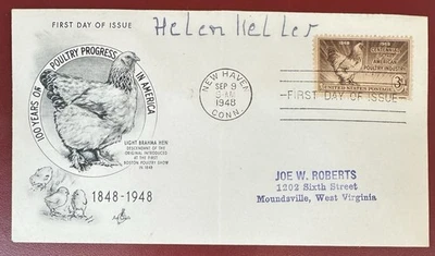 Helen Keller, Original Signed 1948 Autograph on U.S. Scott #968 First Day Cover - Image 1 of 3