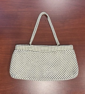 Bolso Cartera Vintage Whiting & Davis Alumesh Marfil Malla Forro Granate Cierre de Cremallera Foto 1 de 4