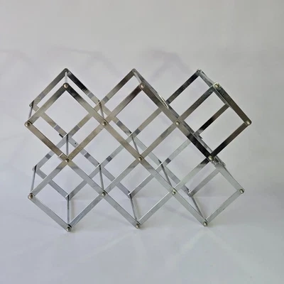 Расширяемый складной аккордеон в стиле MCM хром металл винная стойка на 10 бутылок - Изображение 1 из 4