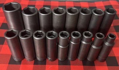 NOS VINTAGE WRIGHT TOOL 1/2” Dr METRIC DEEP 17pc IMPACT SOCKET SET 10mm - 30mm - Image 1 of 4