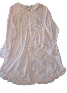 Vtg Laura Ashley Parisian Pink Nightgown Lg Ribbons Ruffle Cottagecore Prairie - Picture 1 of 12
