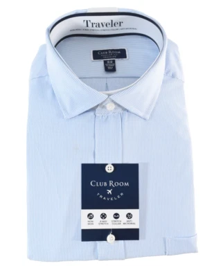Camisa de vestir Club Room para hombre nueva XXL 18,5 34/35 azul a rayas ajuste regular viajero Foto 1 de 4