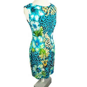 Cache Floral Leopard Print Blue Sheath Dress Open Back Resort Cruise Size 4 - Picture 1 of 9