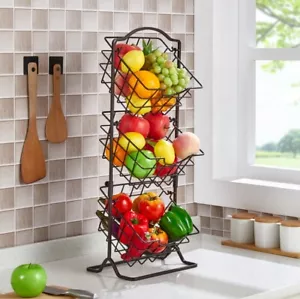 3-Tier Fruit Basket Stand Kitchen Vegetable Food Storage Organizer Wire Rack Bin - Picture 1 of 9