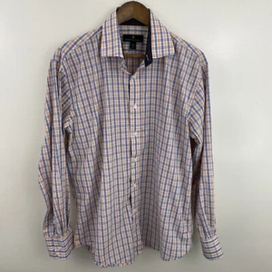 Bristol & Bull Shirt Mens L Orange & Blue Plaid Long Sleeve Button Flip Cuff - Picture 1 of 15