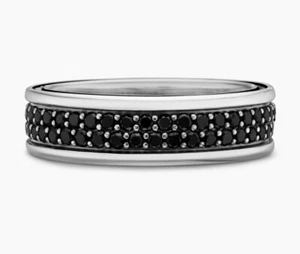 David Yurman Streamline 2 Row Ring Sterling Silver/Black Diamonds Size 8.5 - Picture 1 of 8