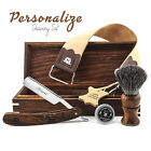 Men's Personalize Custom Wooden Shaving Set Kit Brush Razor Strop Christmas Gift