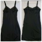 VINTAGE Womens 35" Bust Black Slip Dress Midi Length Lace Detail USA Lingerie