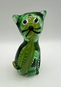 Vintage Venetian MURANO Jordan Imports 7” Green Glass Cat Figurine Made in Italy - Picture 1 of 10