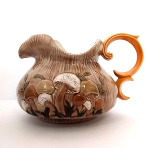 ARNEL'S 1974 Ceramic Pitcher Mid Century Mushrooms Beige Brown Green - Picture 1 of 11