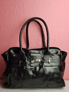 VICTORIA JAYNE LARGE BLACK PATENT LEATHER LINED HANDBAG - Picture 1 of 12