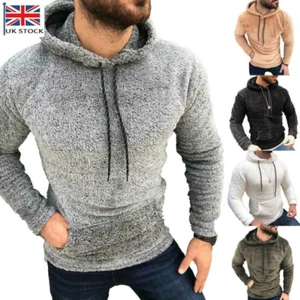 Men's Winter Fluffy Fur Sweatshirt Hoodie Jumper Teddy Bear Hooded Tops Pullover - Picture 1 of 10