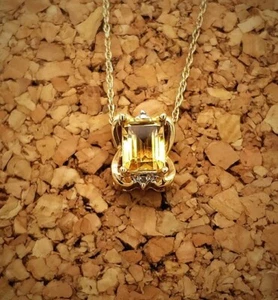 Genuino Citrino Esmeralda Forma 2tcw Diamante .01tcw Oro Amarillo 14k Collar 18" - Imagen 1 de 5