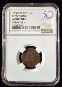1830 Sweden 1/6 Skilling NGC AU DETAILS - Picture 1 of 2
