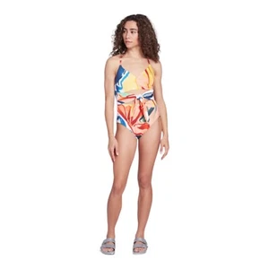 Calia Swimsuit Women's 14 Multicolored Tie Front One Piece Fixed Cups NWT - Picture 1 of 5