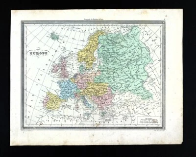 1850 Vuillemin Map Europe Spain France Austria Germany Britain Italy Norway - Image 1 of 4