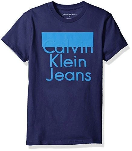 Calvin Klein Graphic-Print Pop Up Logo Crew T-Shirt Dark Blue Little Boys Size 4 - Image 1 of 1