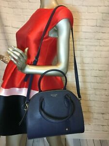 NWT Authentic KATE SPADE Large dome leather suede reiley satchel Dark Blue