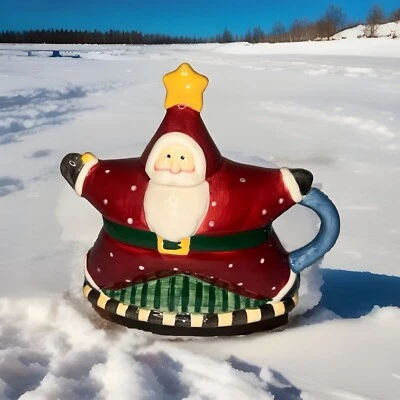 Sakura Debbie Mumm Santa Star Mini 2-cup Teapot Earthenware Christmas  - Image 1 of 4