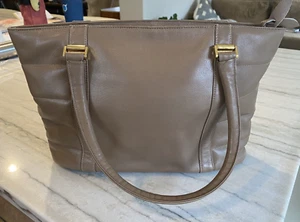 Susan Gail taupe Leather Vintage handbag purse tote top handle 1970-80's zip top - Picture 1 of 9