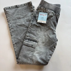Cat & Jack Girls 8 Faded Black Wash Flare Jeans NWOT Cargo Pockets Pull on - Picture 1 of 7