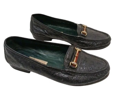 Gucci Horse Bit Mocasines Zapatos Planos 36 B Negro Cuero Texturizado Ropa de Trabajo Clásica  Foto 1 de 4