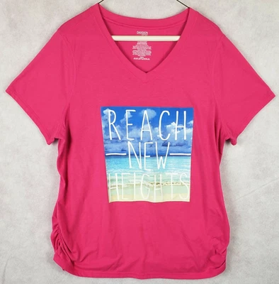 Camiseta Danskin Now Mujer 1X 16W Rosa Cuello en V Calce Suelto Alcanza Nuevas Alturas Foto 1 de 4