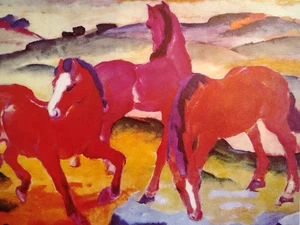 Franz Mark Red Horses Oil on Canvas Vintage Lithograph Ltd COA Spain 1970s - Picture 1 of 22