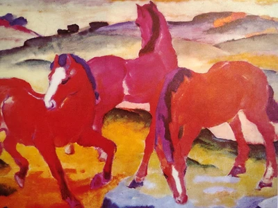 Franz Mark Caballos Rojos Óleo sobre Lienzo Litografía Vintage Limitado Certificado de Autenticidad España Años 70 Foto 1 de 4